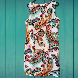 ALYX size 16 printed stretch twill dress sleeveless zip close back bright colors